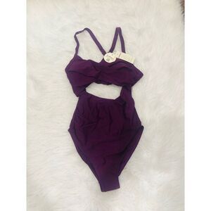 East Elegant Body Shaping Bikini Thong Swimsuit One Piece Cutout Detail Purple‎
